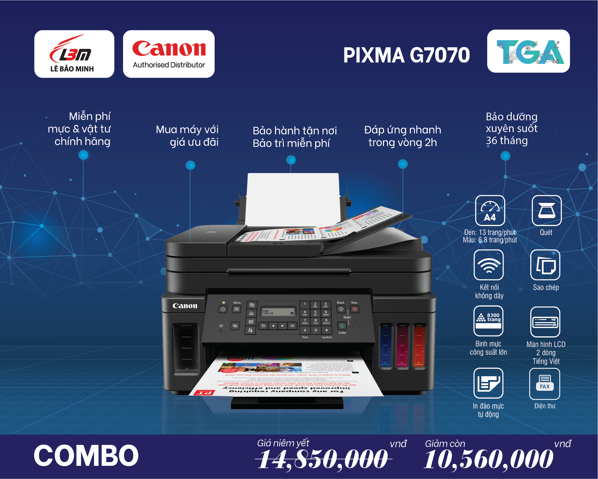 G7070 Máy in phun liên tục Canon đa năng (+Fax) – Kết hợp TGA