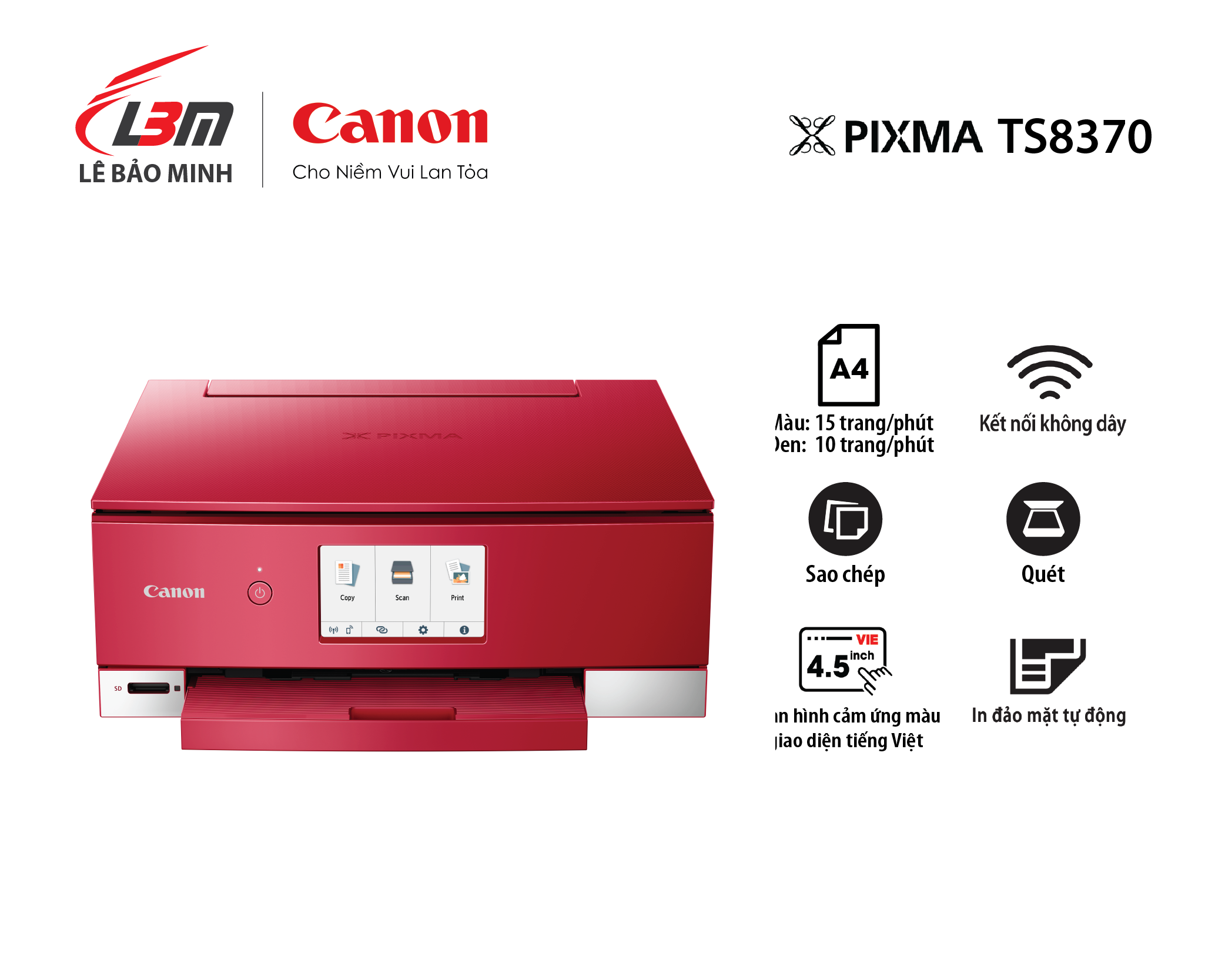 TS8370 Máy in phun Canon đa năng Đỏ (BA)