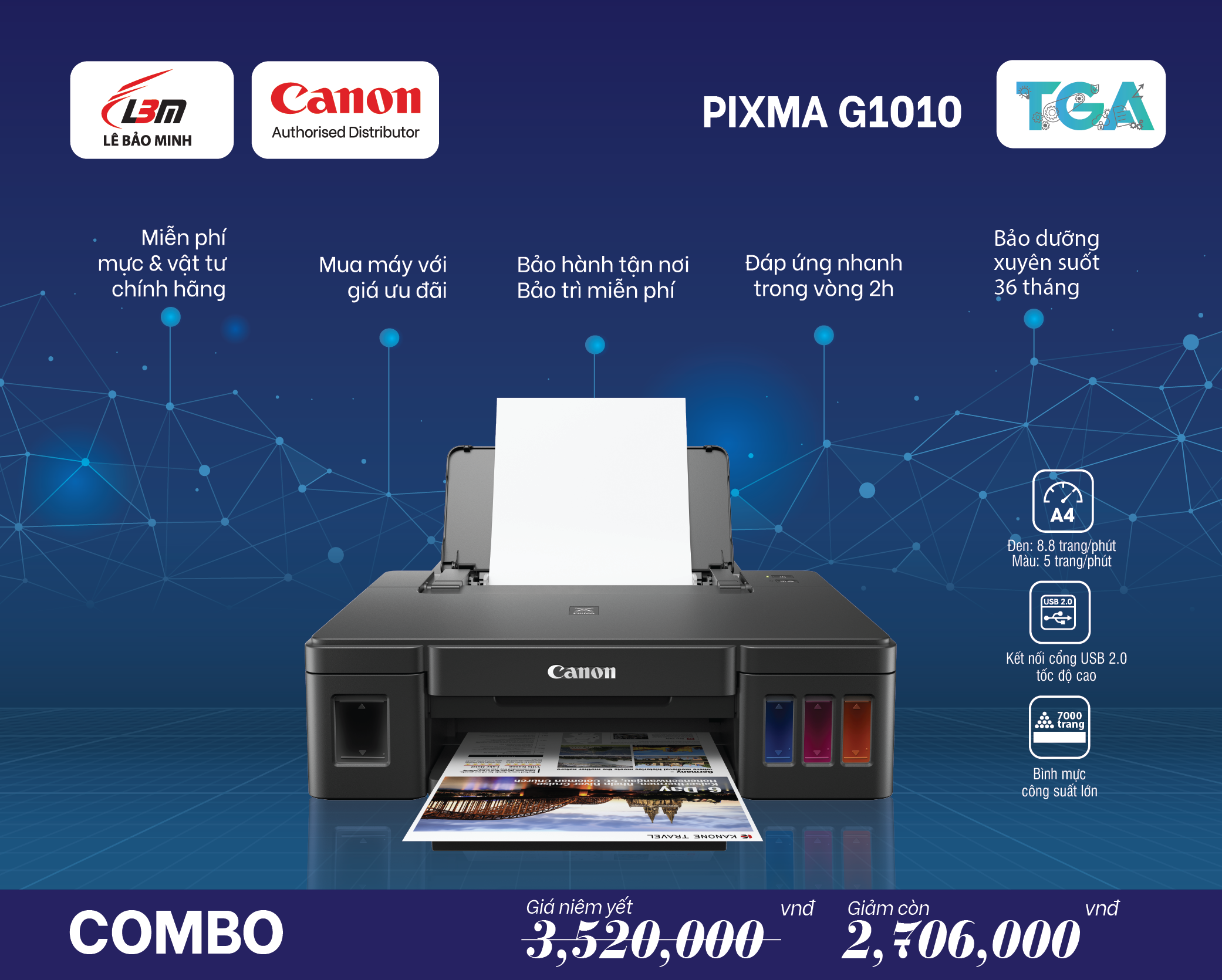 G1010 Máy in Phun liên tục Canon – Kết hợp TGA