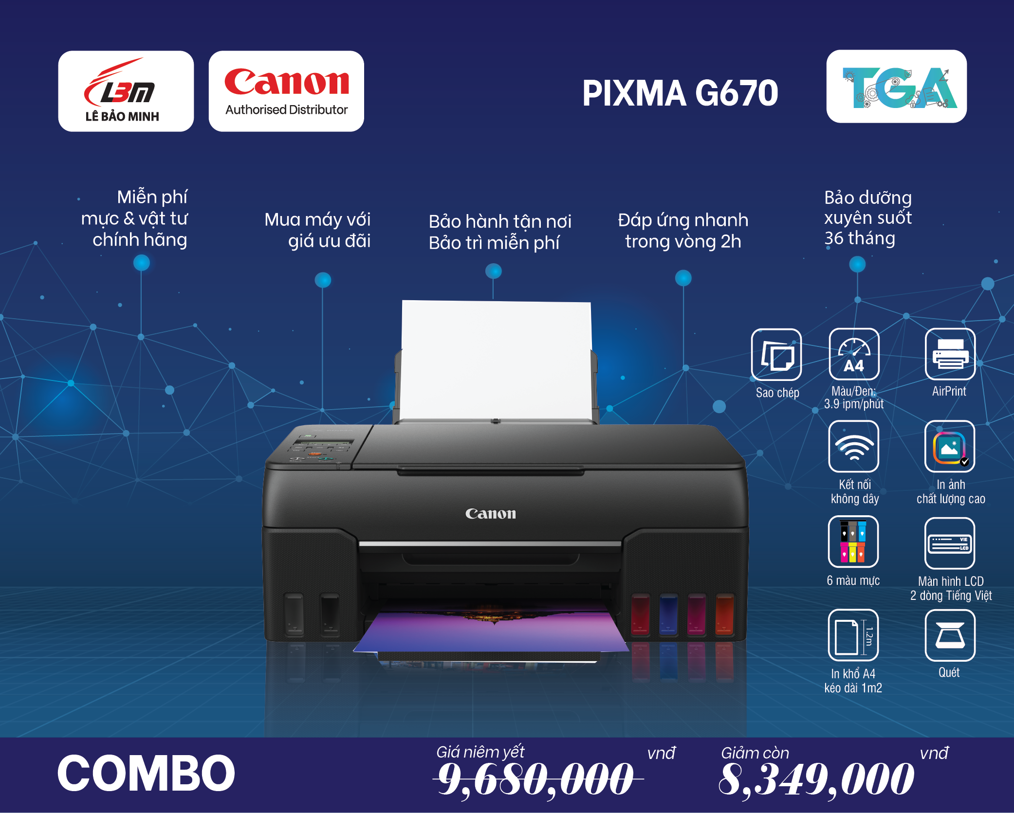 G670 Máy in Phun liên tục Canon đa năng – Kết hợp TGA