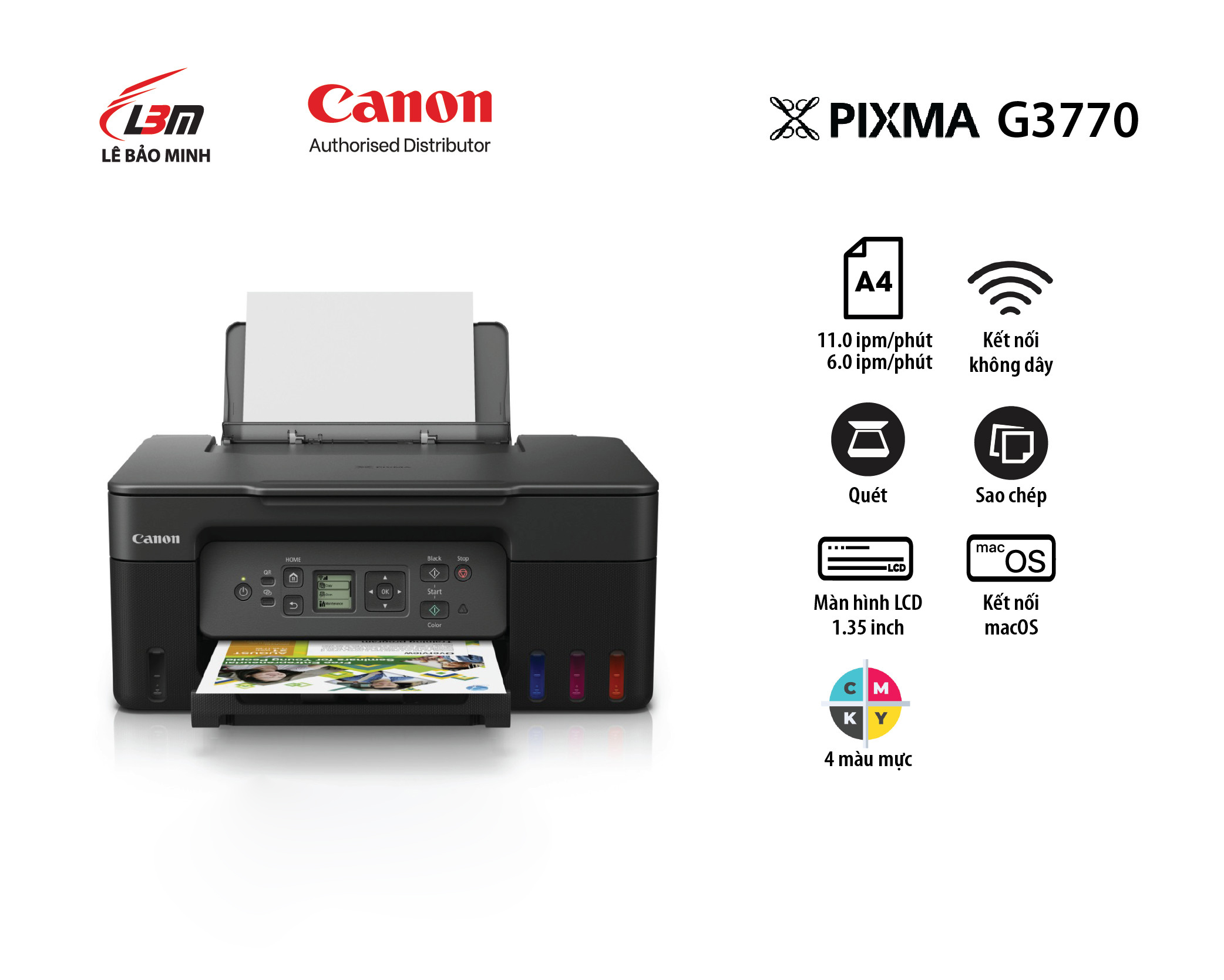 G3770 Máy in phun liên tục Canon đa năng (Đen, Trắng, Đỏ)