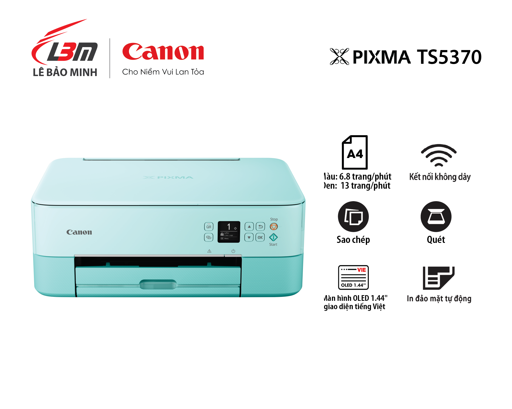 TS5370 Máy in phun Canon đa năng (Đen, Xanh, Hồng)