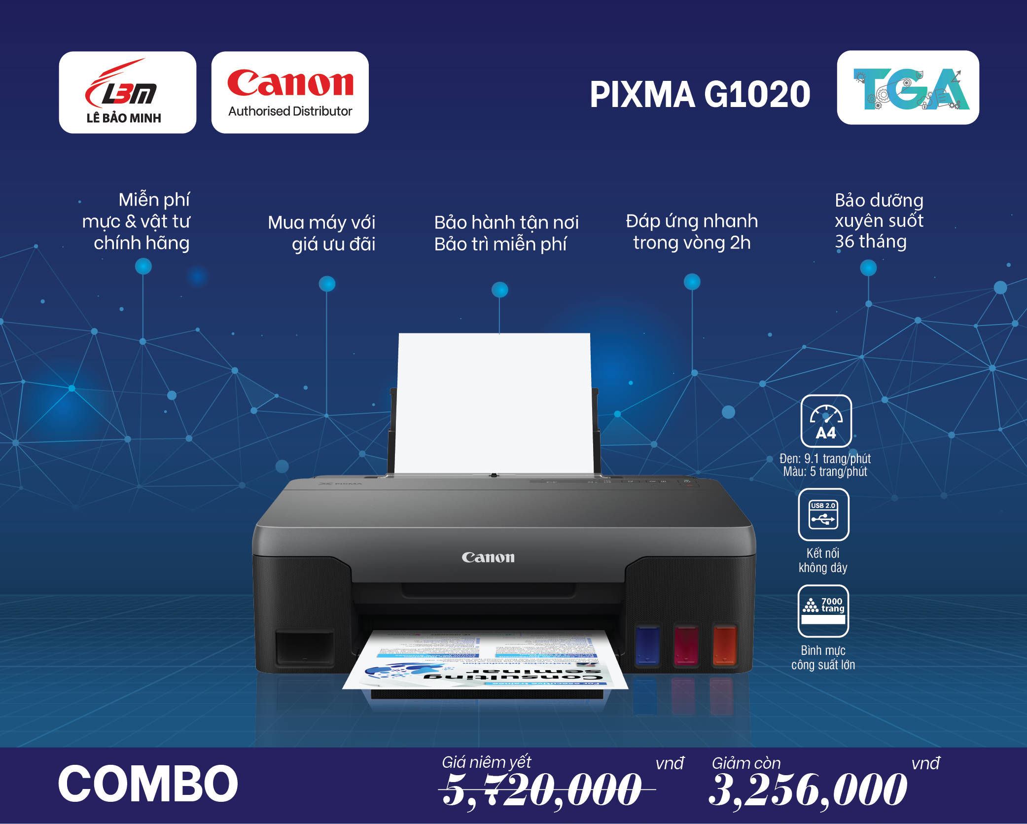 G1020 Máy in Phun liên tục Canon- Kết hợp TGA