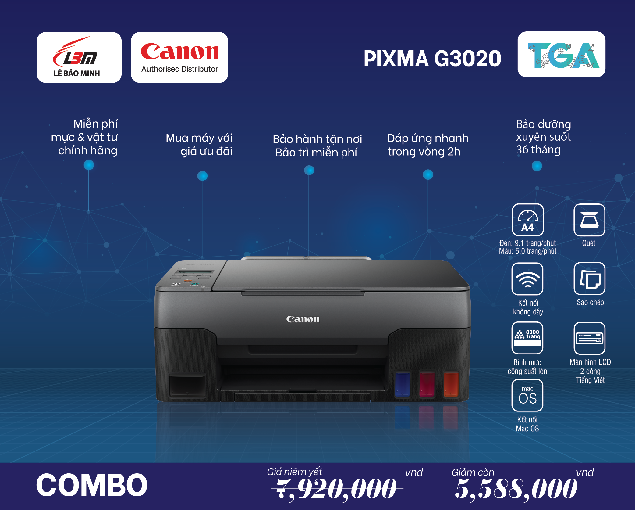 G3020 Máy In Phun Liên Tục Canon Đa Năng – Kết hợp TGA