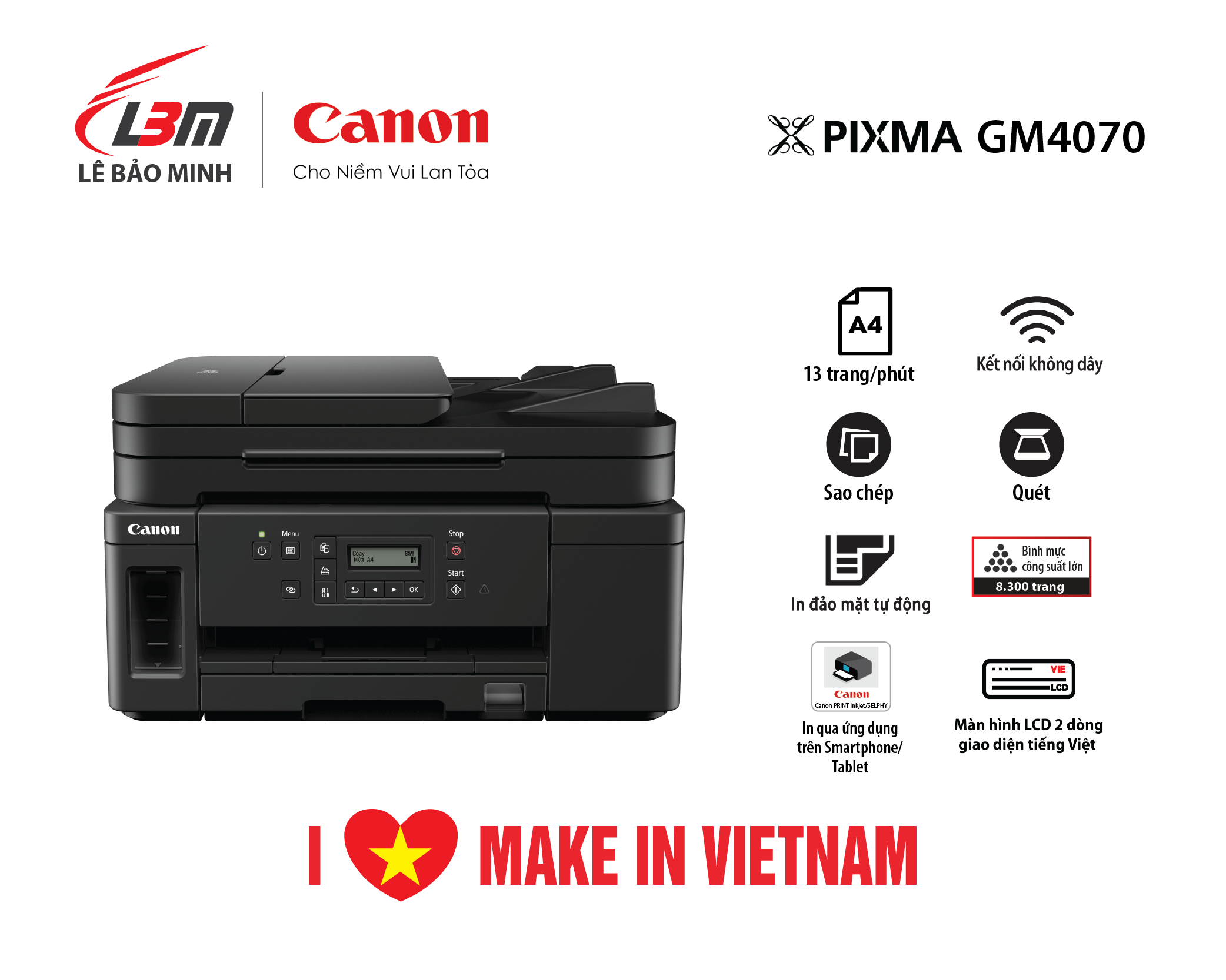 GM4070 Máy In Phun trắng đen Canon đa năng