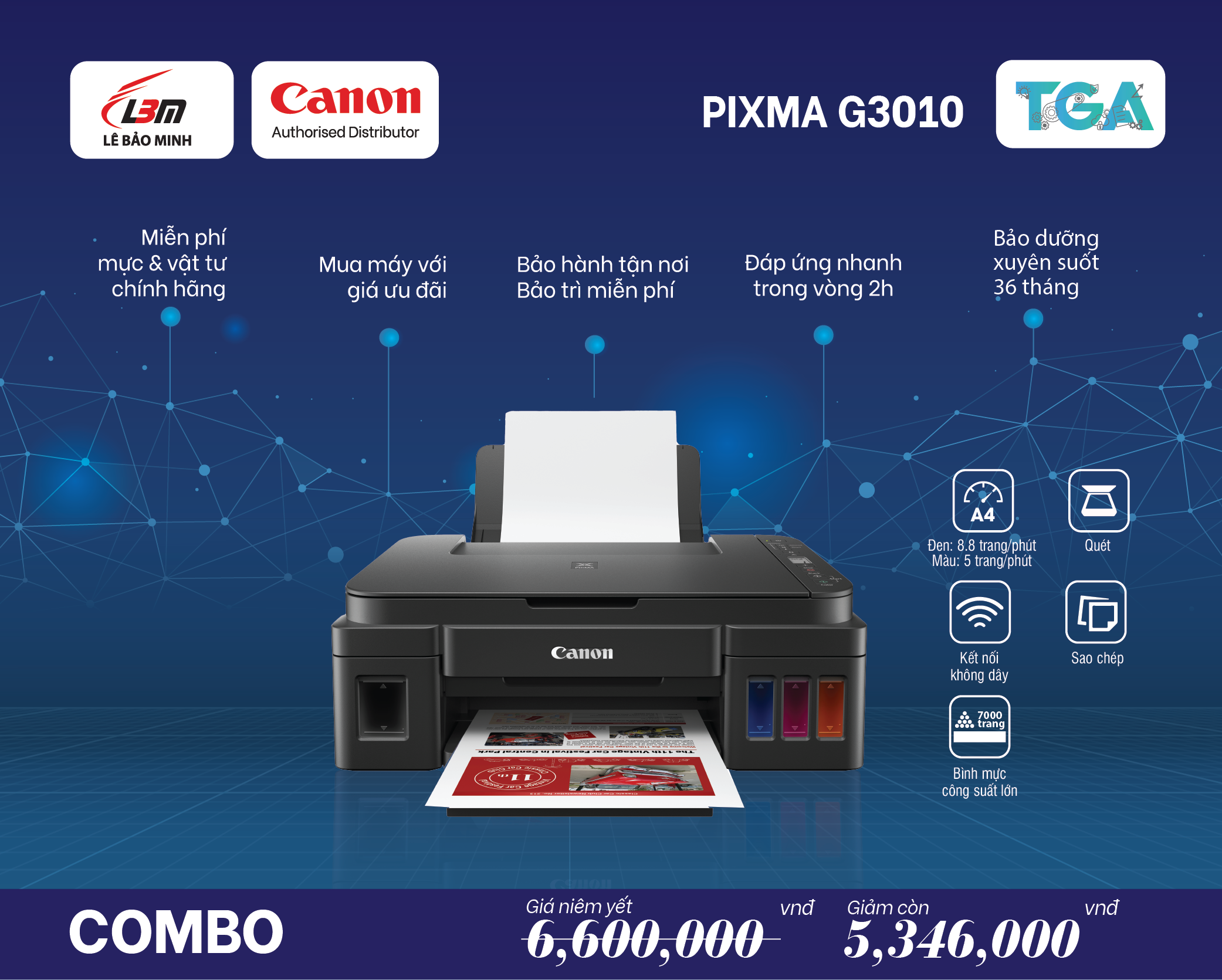 G3010 Máy in phun liên tục Canon đa năng – Kết hợp TGA