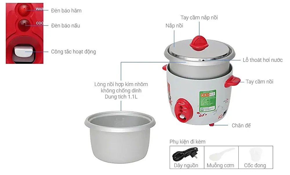 Nồi cơm điện Sharp KSH-D06V 0.6 lít