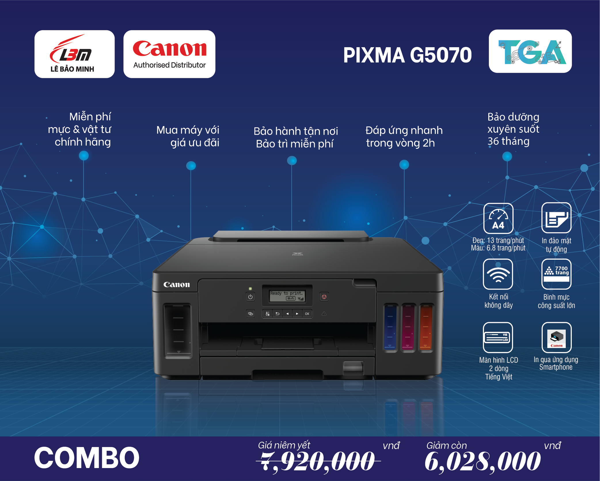 G5070 Máy In Phun Liên Tục Canon – Kết hợp TGA