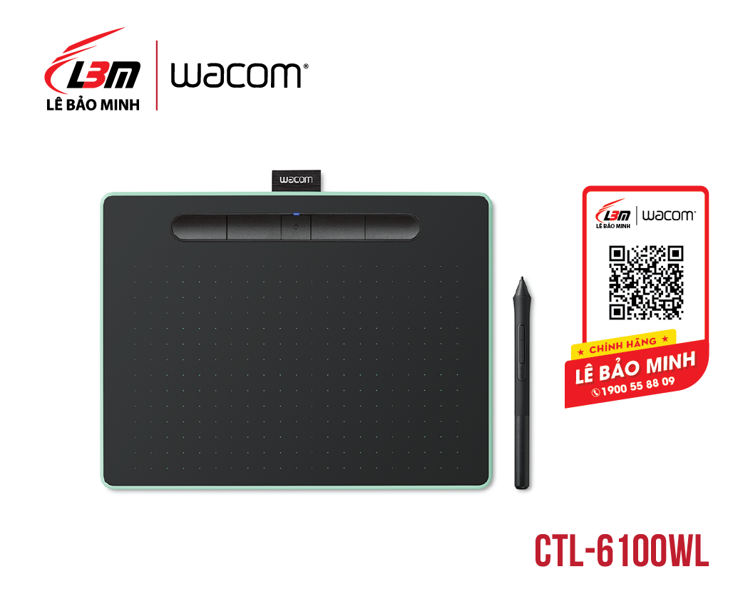 Bảng vẽ điện tử hiệu Wacom Intuos M, Bluetooth, Pistachio CTL-6100WL/E0-CX