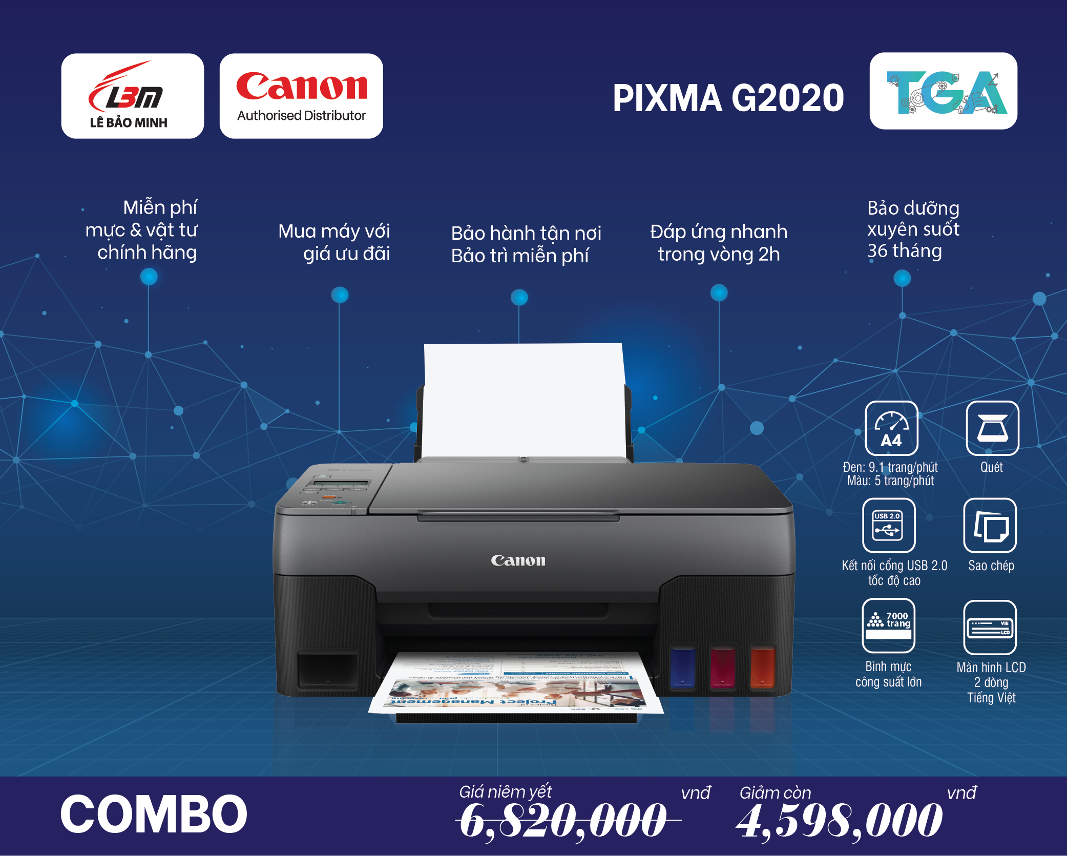 G2020 Máy in Phun liên tục Canon đa năng – Kết hợp TGA